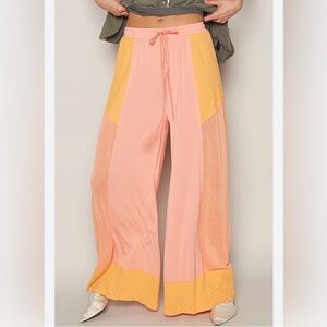 POL Two-Tone Peach and Yellow Wide Leg Boho Pants
